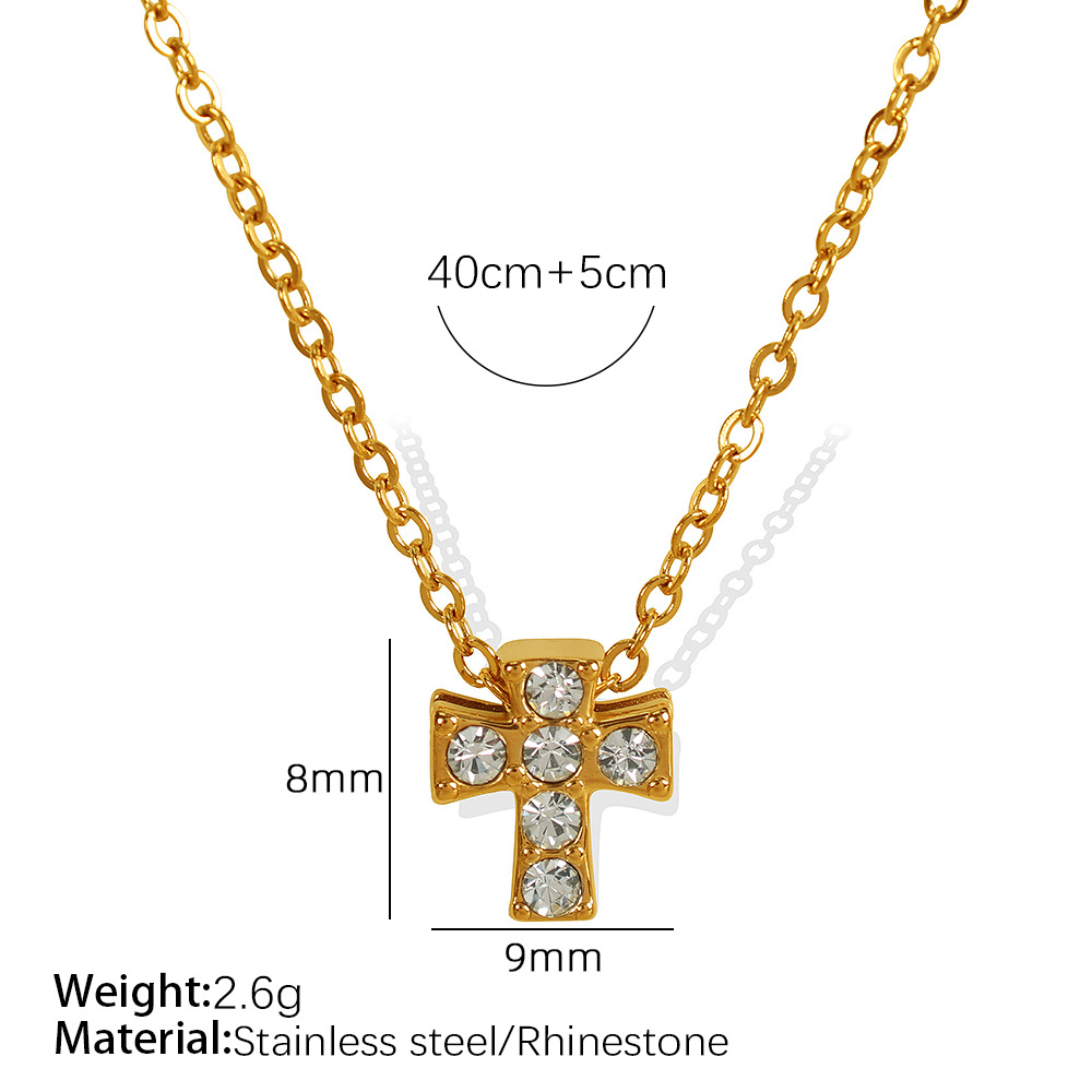 1 Piece Simple Series Cross Stainless Steel  Gold Color Rhinestone Women's Pendant Necklaces h5 